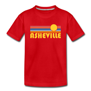 Asheville, North Carolina Youth T-Shirt - Retro Sunrise Youth Asheville Tee - red