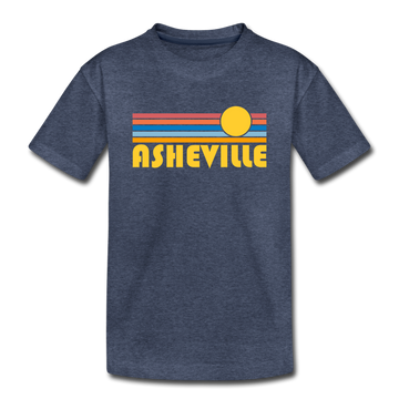 Asheville, North Carolina Youth T-Shirt - Retro Sunrise Youth Asheville Tee - heather blue