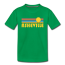 Asheville, North Carolina Youth T-Shirt - Retro Sunrise Youth Asheville Tee - kelly green