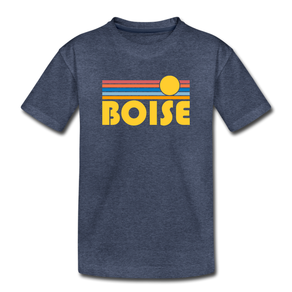 Boise, Idaho Youth T-Shirt - Retro Sunrise Youth Boise Tee - heather blue