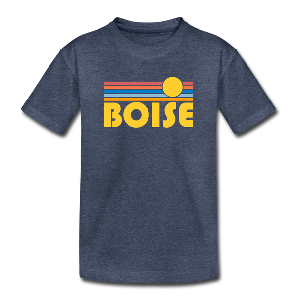 Boise, Idaho Youth T-Shirt - Retro Sunrise Youth Boise Tee - heather blue