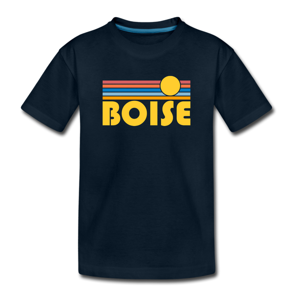 Boise, Idaho Youth T-Shirt - Retro Sunrise Youth Boise Tee - deep navy