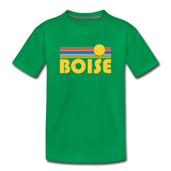 Boise, Idaho Youth T-Shirt - Retro Sunrise Youth Boise Tee - kelly green