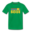 Boise, Idaho Youth T-Shirt - Retro Sunrise Youth Boise Tee - kelly green