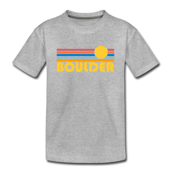 Boulder, Colorado Youth T-Shirt - Retro Sunrise Youth Boulder Tee - heather gray