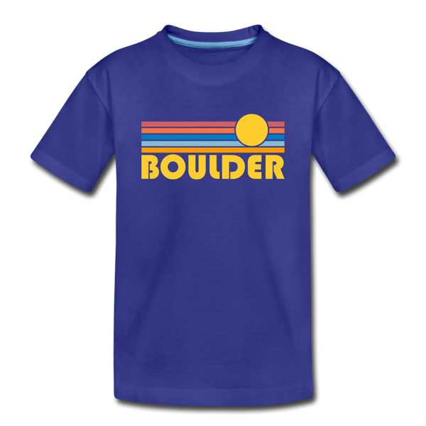 Boulder, Colorado Youth T-Shirt - Retro Sunrise Youth Boulder Tee - royal blue