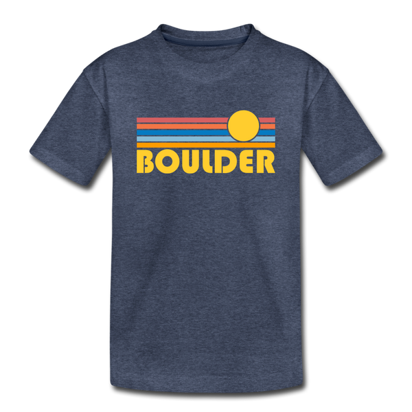 Boulder, Colorado Youth T-Shirt - Retro Sunrise Youth Boulder Tee - heather blue