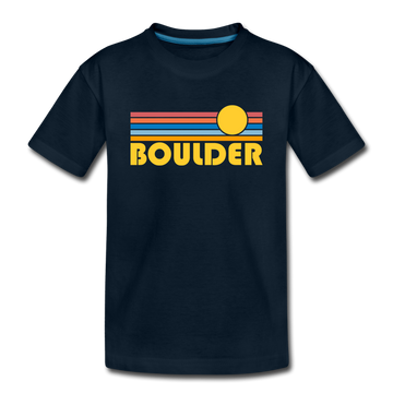 Boulder, Colorado Youth T-Shirt - Retro Sunrise Youth Boulder Tee - deep navy