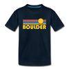 Boulder, Colorado Youth T-Shirt - Retro Sunrise Youth Boulder Tee - deep navy