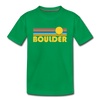 Boulder, Colorado Youth T-Shirt - Retro Sunrise Youth Boulder Tee - kelly green