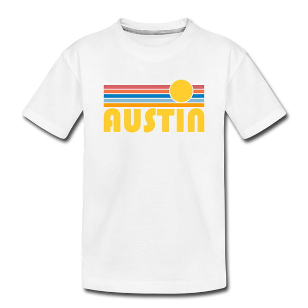 Austin, Texas Youth T-Shirt - Retro Sunrise Youth Austin Tee - white