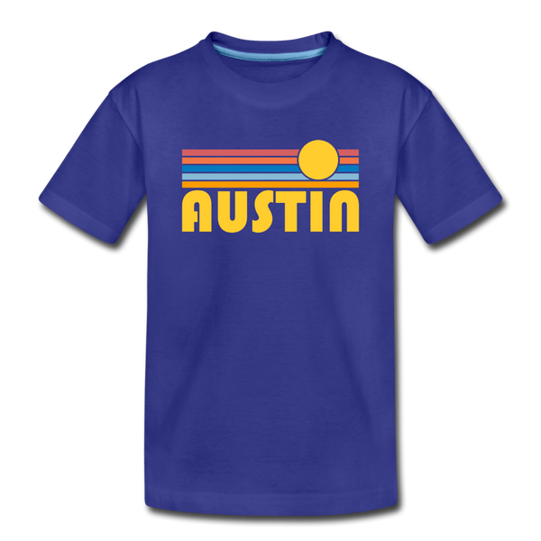 Austin, Texas Youth T-Shirt - Retro Sunrise Youth Austin Tee - royal blue
