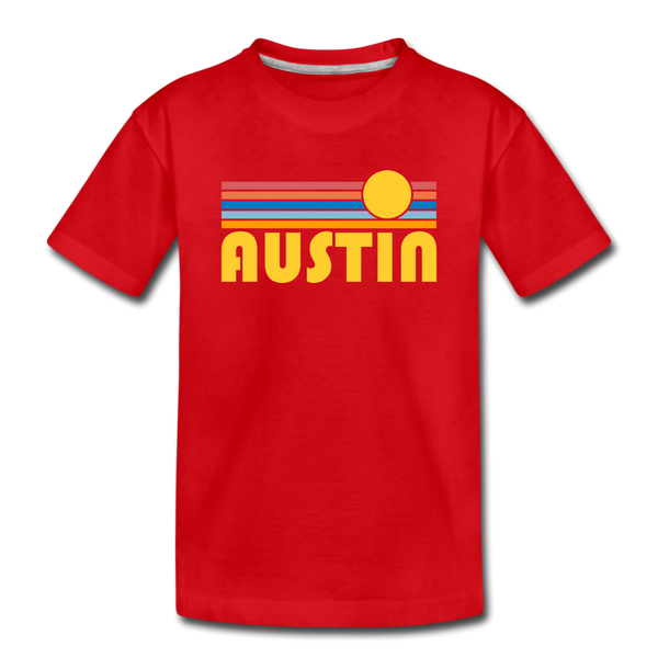 Austin, Texas Youth T-Shirt - Retro Sunrise Youth Austin Tee - red