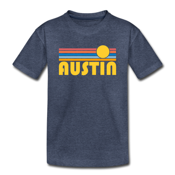 Austin, Texas Youth T-Shirt - Retro Sunrise Youth Austin Tee - heather blue