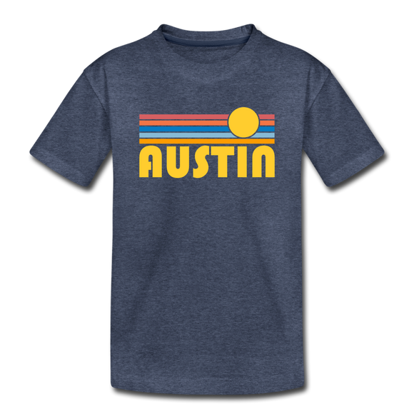 Austin, Texas Youth T-Shirt - Retro Sunrise Youth Austin Tee - heather blue