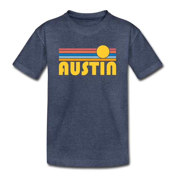 Austin, Texas Youth T-Shirt - Retro Sunrise Youth Austin Tee - heather blue