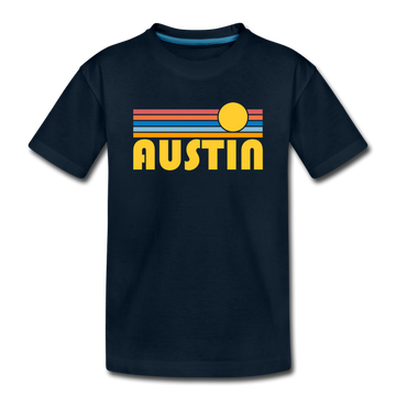 Austin, Texas Youth T-Shirt - Retro Sunrise Youth Austin Tee - deep navy
