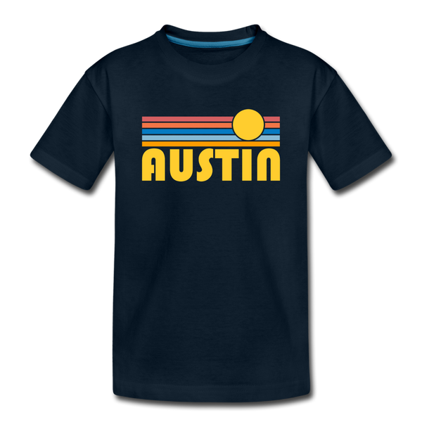 Austin, Texas Youth T-Shirt - Retro Sunrise Youth Austin Tee - deep navy