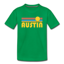 Austin, Texas Youth T-Shirt - Retro Sunrise Youth Austin Tee - kelly green