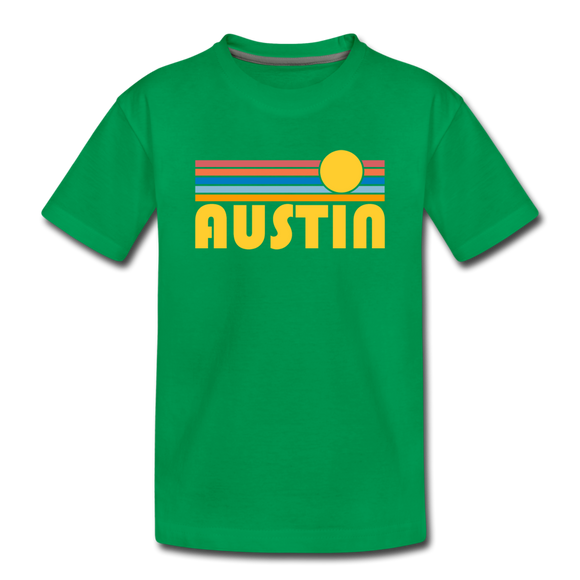 Austin, Texas Youth T-Shirt - Retro Sunrise Youth Austin Tee - kelly green