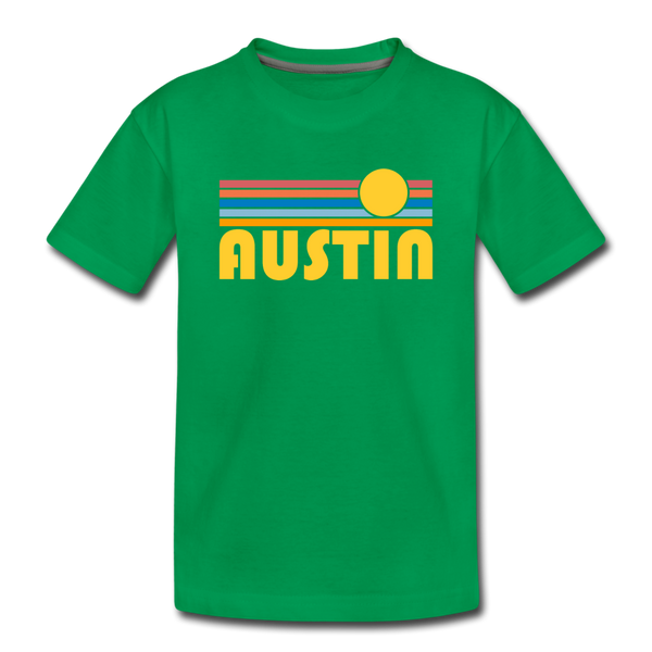 Austin, Texas Youth T-Shirt - Retro Sunrise Youth Austin Tee - kelly green