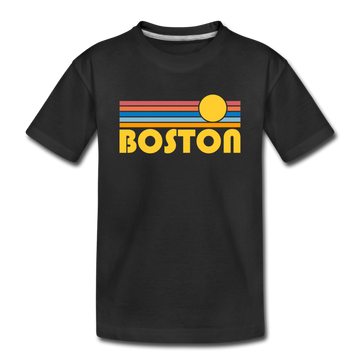 Boston, Massachusetts Youth T-Shirt - Retro Sunrise Youth Boston Tee - black