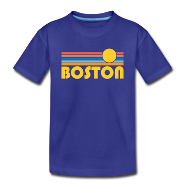 Boston, Massachusetts Youth T-Shirt - Retro Sunrise Youth Boston Tee - royal blue