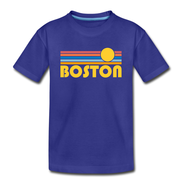 Boston, Massachusetts Youth T-Shirt - Retro Sunrise Youth Boston Tee - royal blue