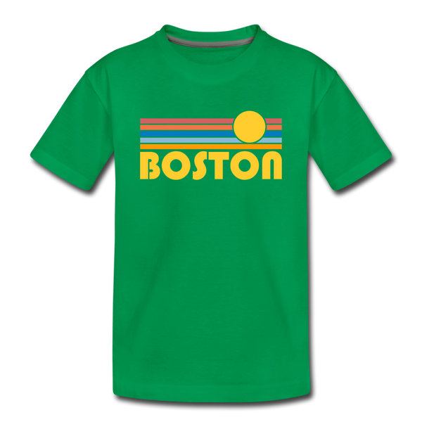Boston, Massachusetts Youth T-Shirt - Retro Sunrise Youth Boston Tee - kelly green