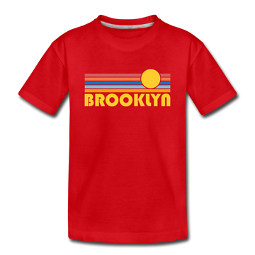 Brooklyn, New York Youth T-Shirt - Retro Sunrise Youth Brooklyn Tee - red