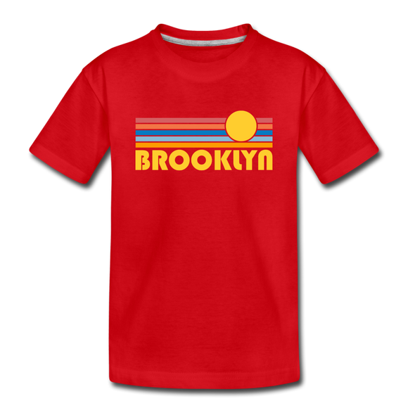 Brooklyn, New York Youth T-Shirt - Retro Sunrise Youth Brooklyn Tee - red