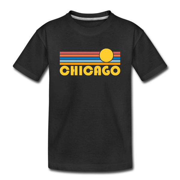 Chicago, Illinois Youth T-Shirt - Retro Sunrise Youth Chicago Tee - black