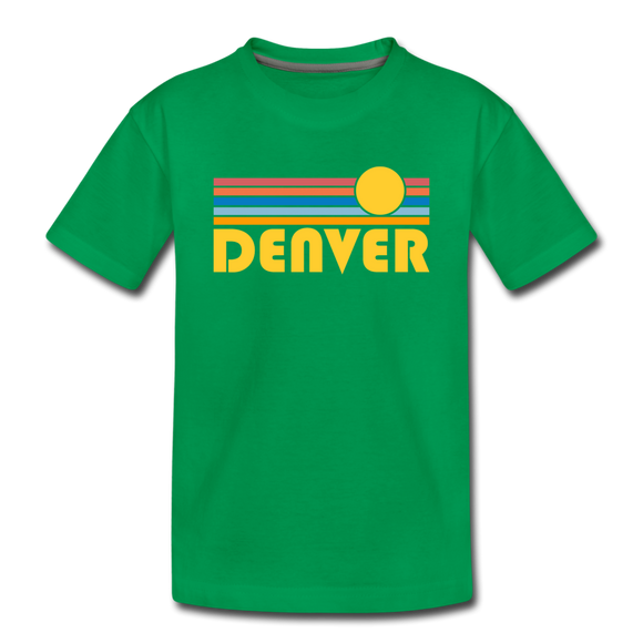 Denver, Colorado Youth T-Shirt - Retro Sunrise Youth Denver Tee - kelly green