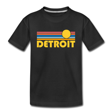 Detroit, Michigan Youth T-Shirt - Retro Sunrise Youth Detroit Tee - black