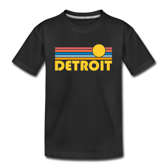 Detroit, Michigan Youth T-Shirt - Retro Sunrise Youth Detroit Tee - black