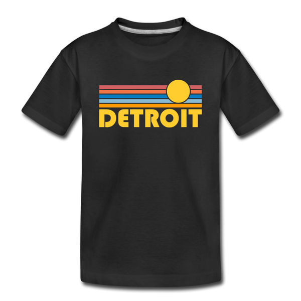 Detroit, Michigan Youth T-Shirt - Retro Sunrise Youth Detroit Tee - black