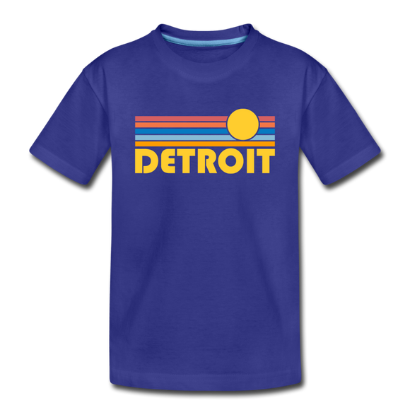 Detroit, Michigan Youth T-Shirt - Retro Sunrise Youth Detroit Tee - royal blue