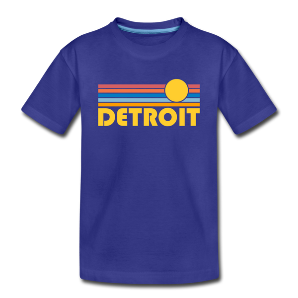Detroit, Michigan Youth T-Shirt - Retro Sunrise Youth Detroit Tee - royal blue