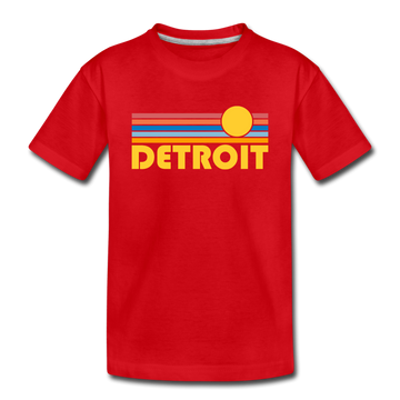 Detroit, Michigan Youth T-Shirt - Retro Sunrise Youth Detroit Tee - red
