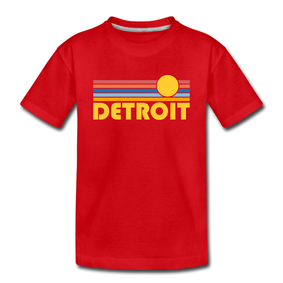 Detroit, Michigan Youth T-Shirt - Retro Sunrise Youth Detroit Tee - red