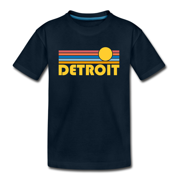 Detroit, Michigan Youth T-Shirt - Retro Sunrise Youth Detroit Tee - deep navy