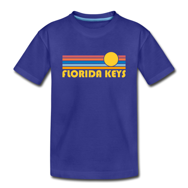 Florida Keys, Florida Youth T-Shirt - Retro Sunrise Youth Florida Keys Tee - royal blue