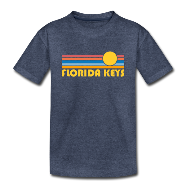 Florida Keys, Florida Youth T-Shirt - Retro Sunrise Youth Florida Keys Tee - heather blue