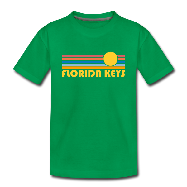 Florida Keys, Florida Youth T-Shirt - Retro Sunrise Youth Florida Keys Tee - kelly green