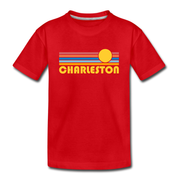 Charleston, South Carolina Youth T-Shirt - Retro Sunrise Youth Charleston Tee - red