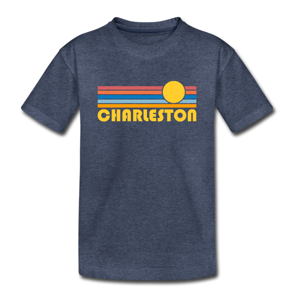 Charleston, South Carolina Youth T-Shirt - Retro Sunrise Youth Charleston Tee - heather blue