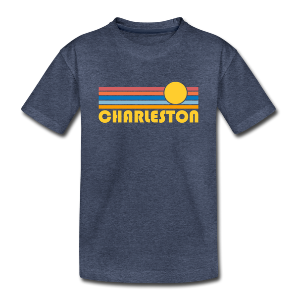 Charleston, South Carolina Youth T-Shirt - Retro Sunrise Youth Charleston Tee - heather blue