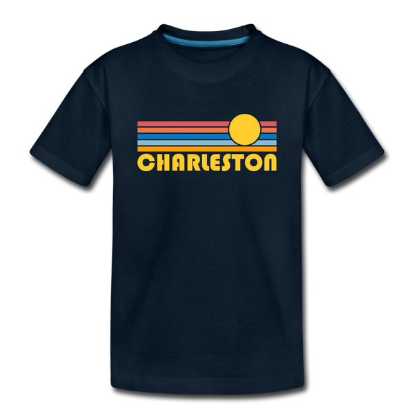 Charleston, South Carolina Youth T-Shirt - Retro Sunrise Youth Charleston Tee - deep navy
