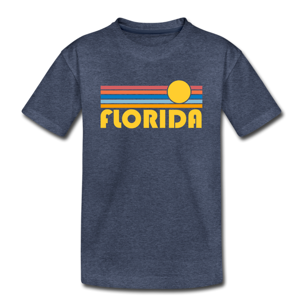 Florida Youth T-Shirt - Retro Sunrise Youth Florida Tee - heather blue