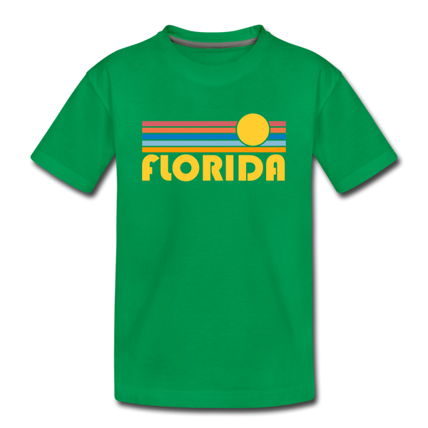 Florida Youth T-Shirt - Retro Sunrise Youth Florida Tee - kelly green